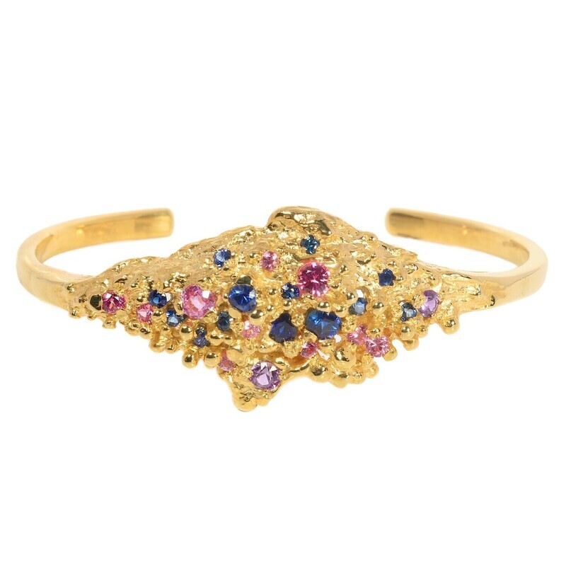 18ct Gold Mixed Sapphires Tide Side-Fitting Bangle