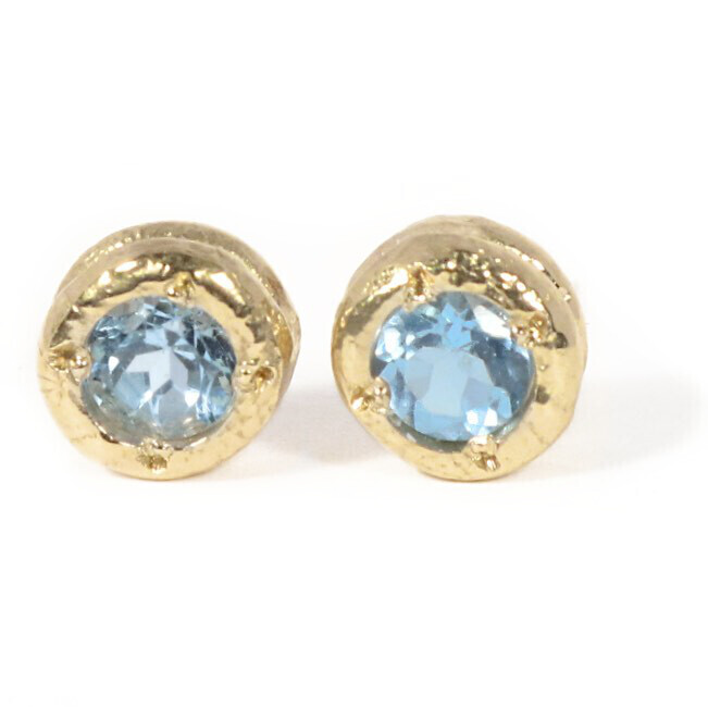 9ct Gold Swiss Blue Topaz Cyclone Stud Earrings