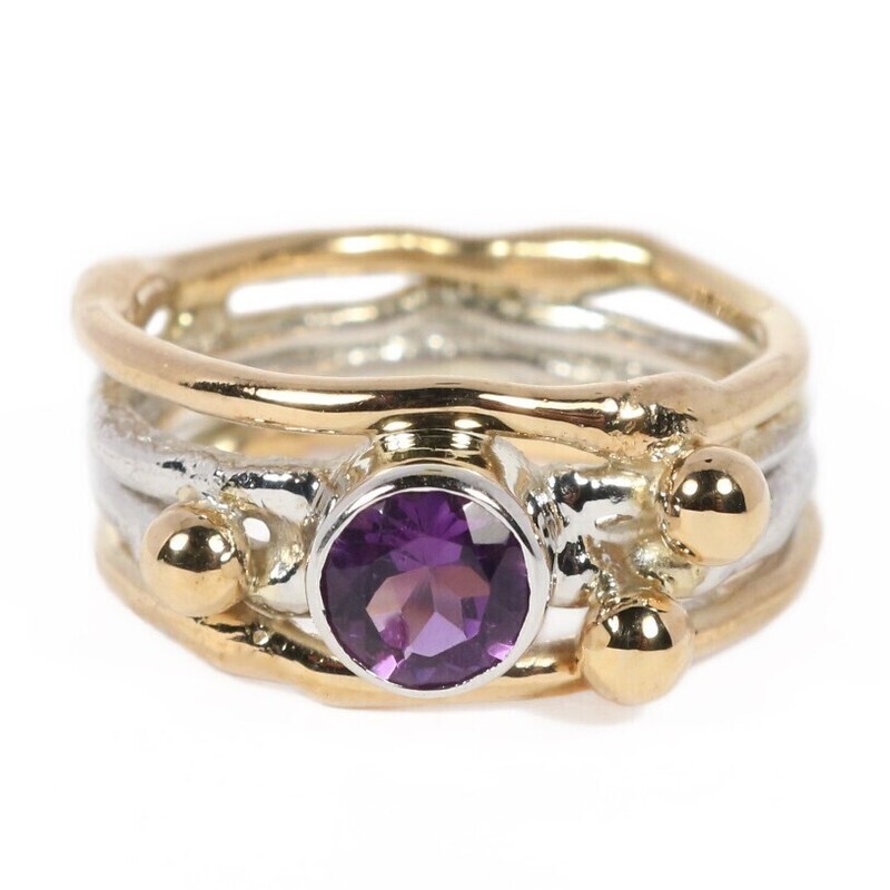 9ct Yellow &amp; White Gold Amethyst Cyclone 4 Ring