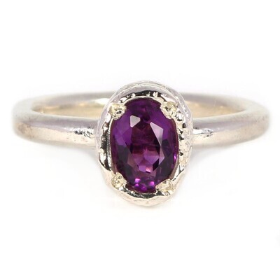 Silver 7x5mm Oval Amethyst Tutti Fruiti Ring