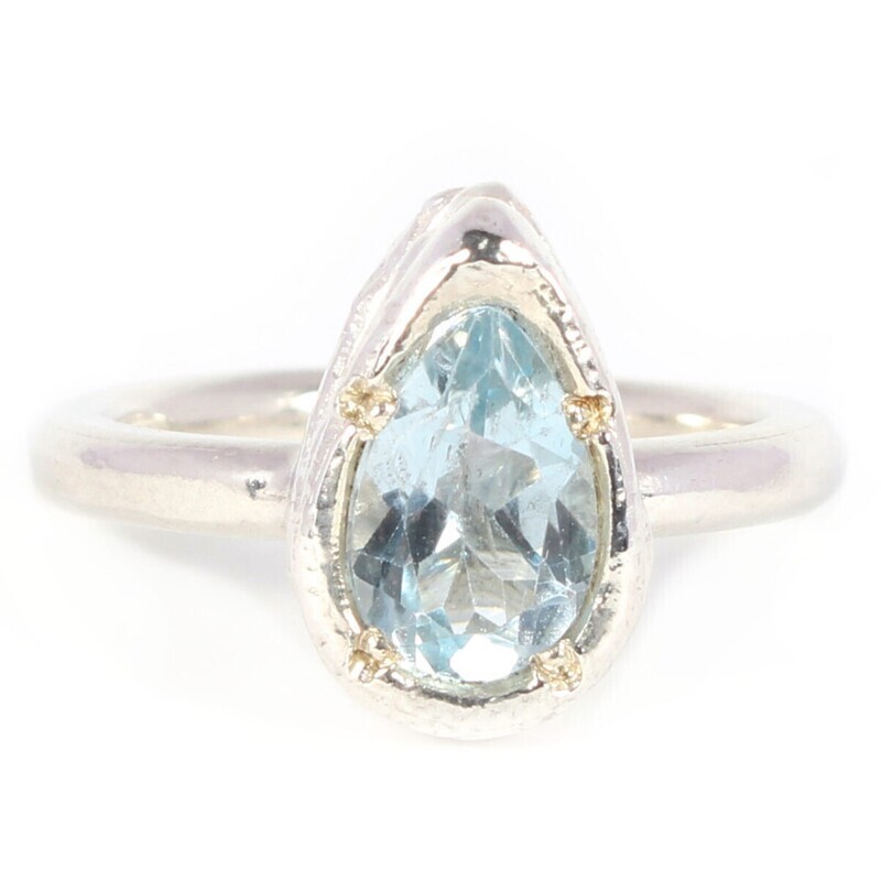 Silver 9x7mm Large Pear shape Sky Blue Topaz Tutti Fruiti Ring