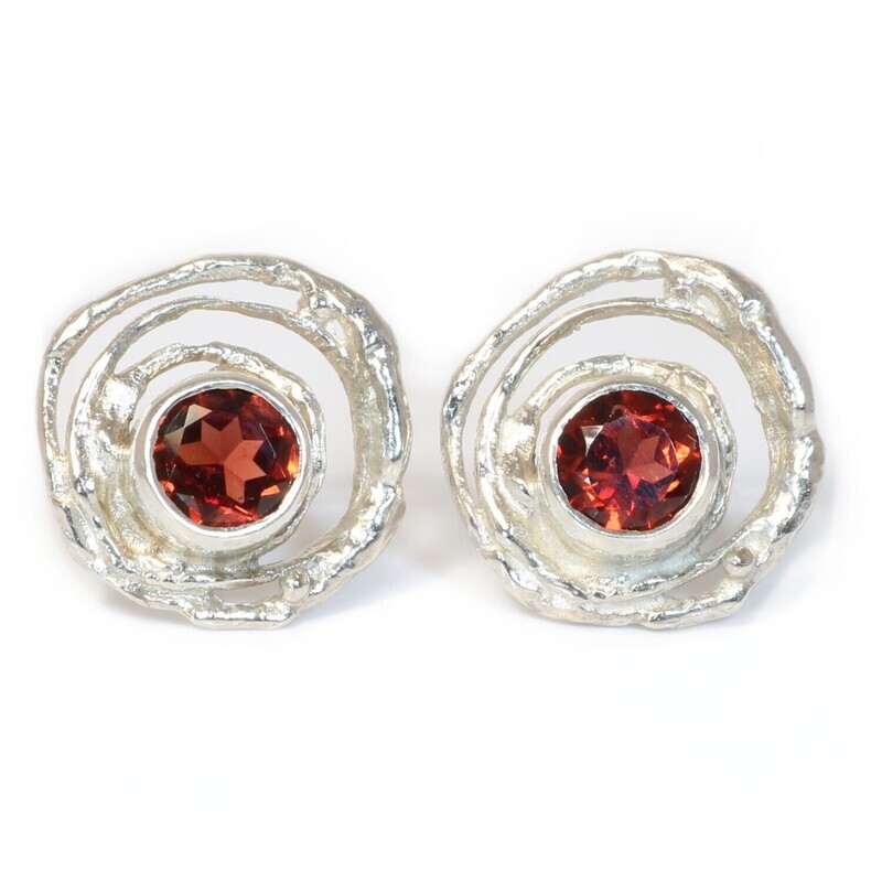Silver Garnet Montana Swirl Stud Earrings  (13mm diameter)