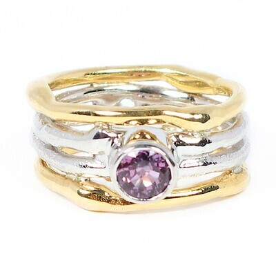 18ct Yellow &amp; White Gold Purple Sapphire Cyclone 4 Ring