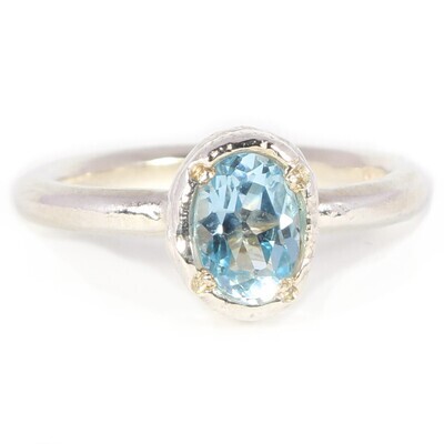 Silver 7x5mm Oval Sky Blue Topaz Tutti Fruiti Ring