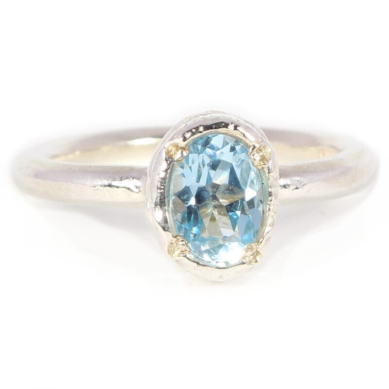 Silver 7x5mm Oval Sky Blue Topaz Tutti Fruiti Ring