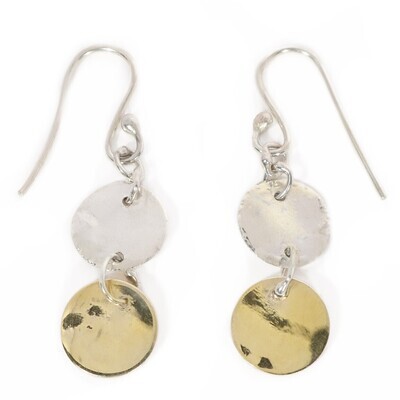 Silver &amp; 14ct Gold Double Disc Drop Earrings