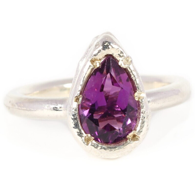 Silver 9x7mm Pear Shape Amethyst Tutti Fruiti Ring
