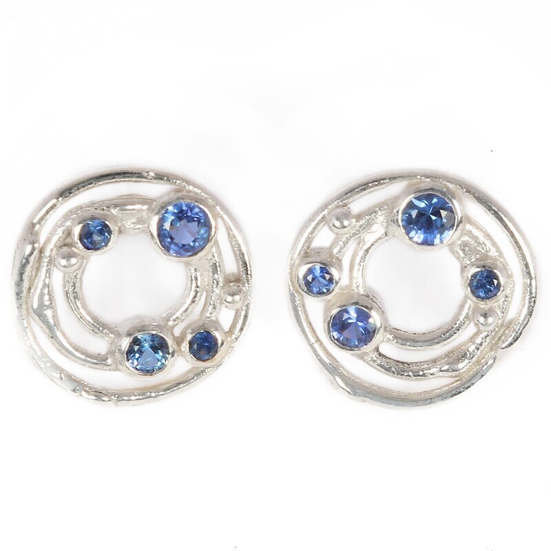 Silver Blue Sapphire Cyclone 3 Stud Earrings
