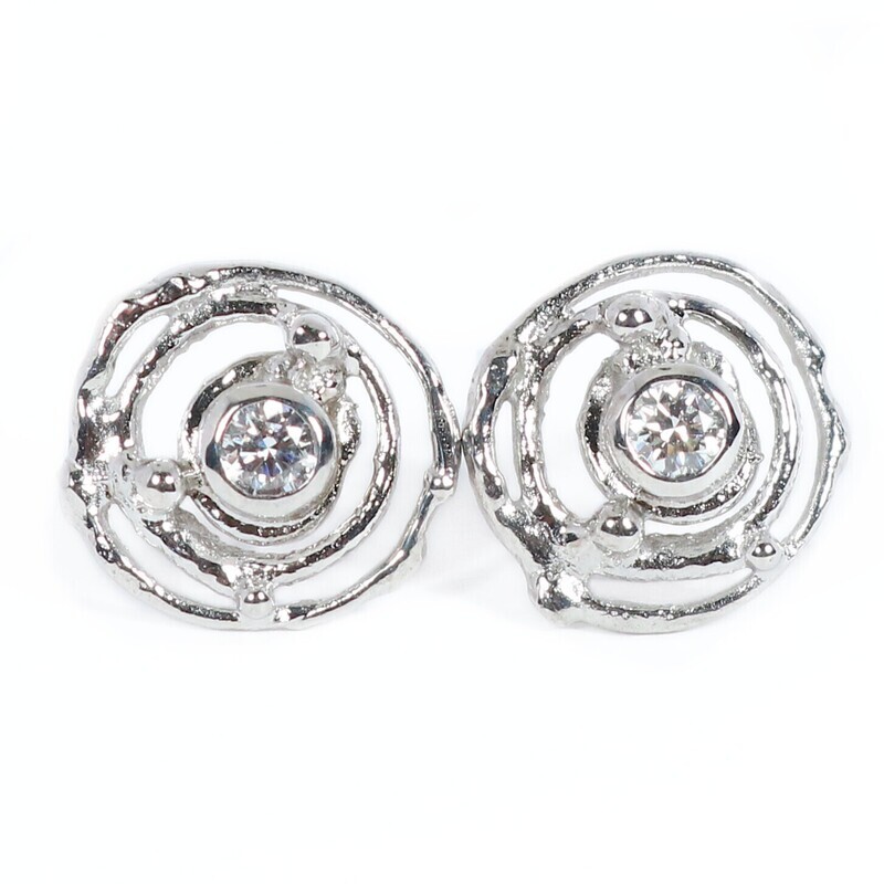 18ct White Gold Rubover Set Diamond Montana Swirl Stud Earrings