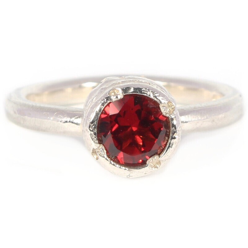 Silver 5mm Round Garnet Tutti Fruiti Ring
