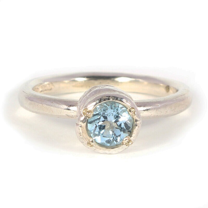 Silver 5mm Round Sky Blue Topaz Tutti Fruiti Ring