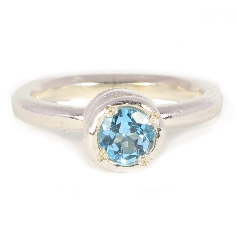 Silver 5mm Round Swiss Blue Topaz Tutti Fruiti Ring