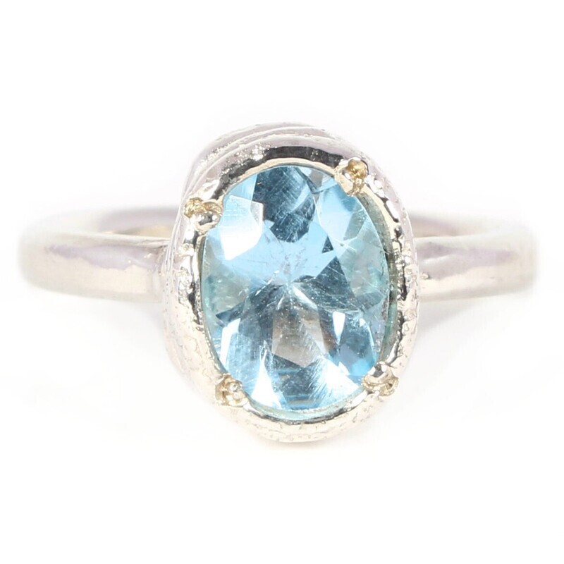 Silver 9x7mm Large Oval Sky Blue Topaz Tutti Fruiti Ring
