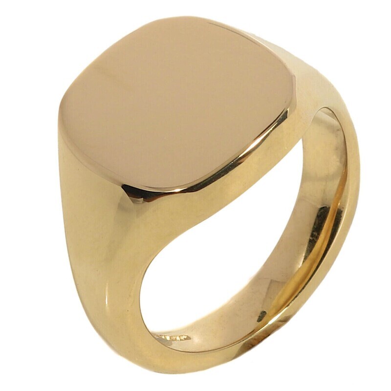 18ct Gold 15x13mm Cushion Signet Ring