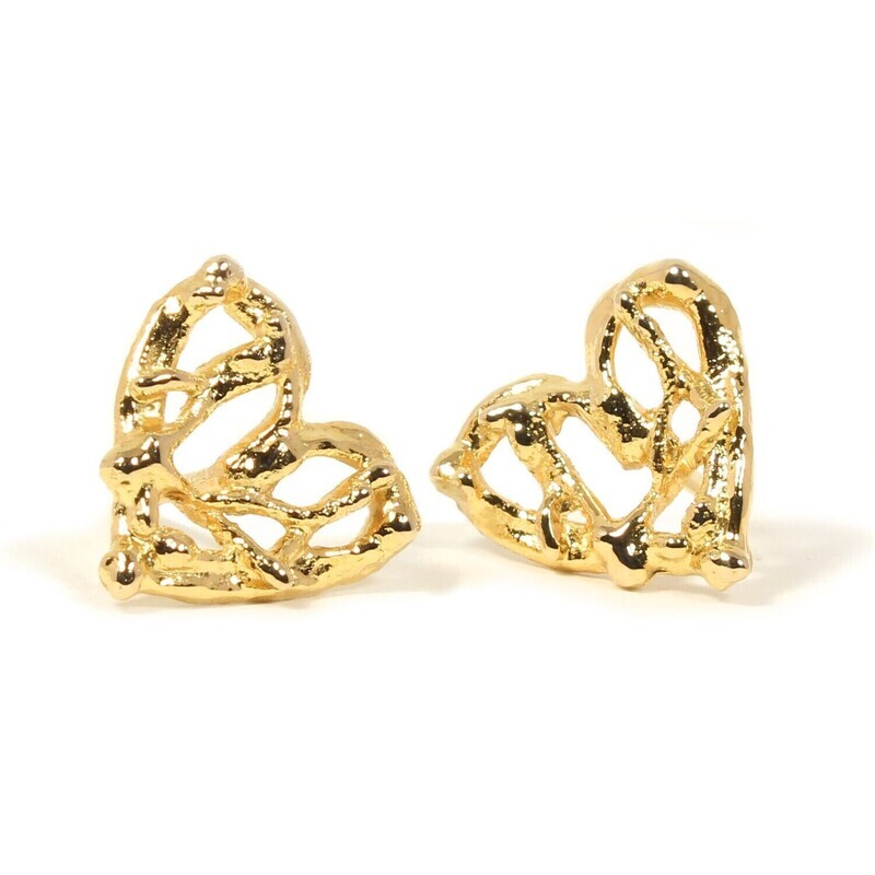 18ct Gold Birdsnest Heart Stud Earrings (12mm wide)