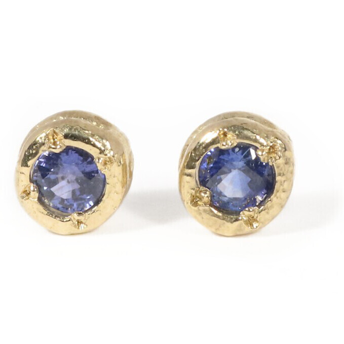 9ct Gold Blue Sapphire Cyclone Stud Earrings