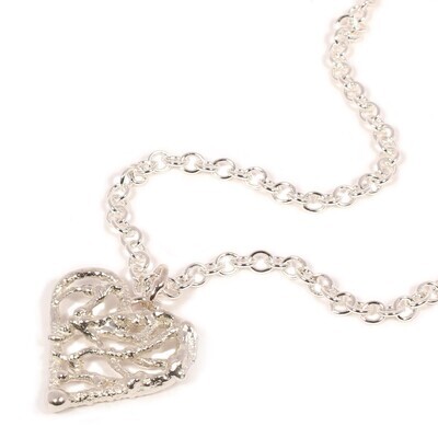 Silver Birdsnest Heart Pendant &amp; Chain (20mm wide)