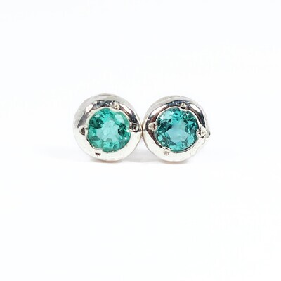 Silver Emerald Cyclone Stud Earrings