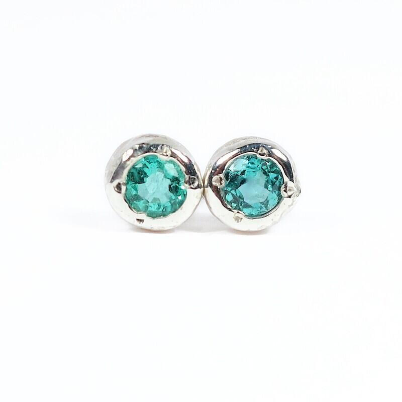 Silver Emerald Cyclone Stud Earrings