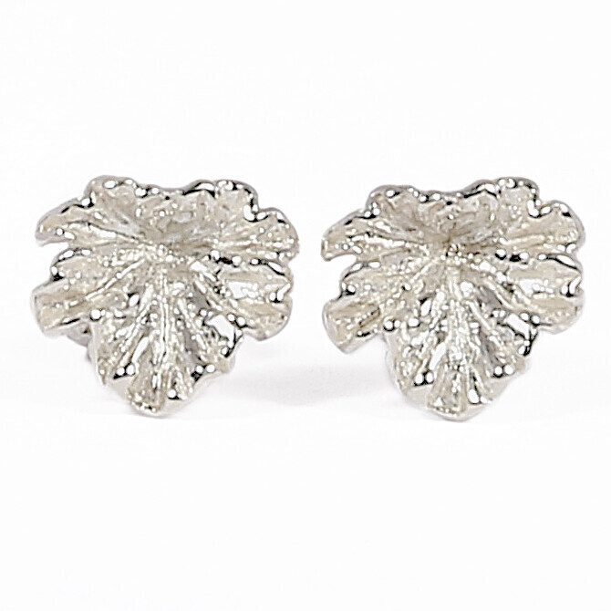 Silver Large Geranium Leaf Stud Earrings (16mm wide)