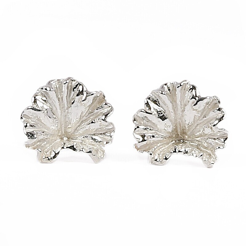 Silver Geranium Leaf Stud Earrings (13mm wide)
