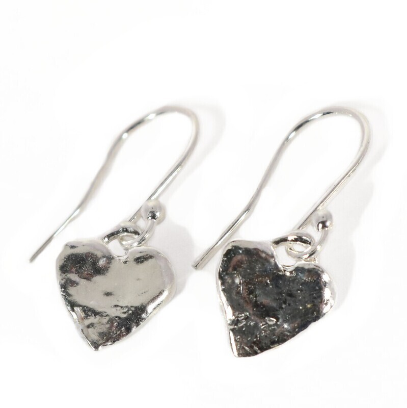 Silver Heart Drop Earrings (9mm wide)