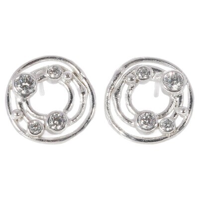 18ct White Gold Cyclone 3 Diamond Stud Earrings