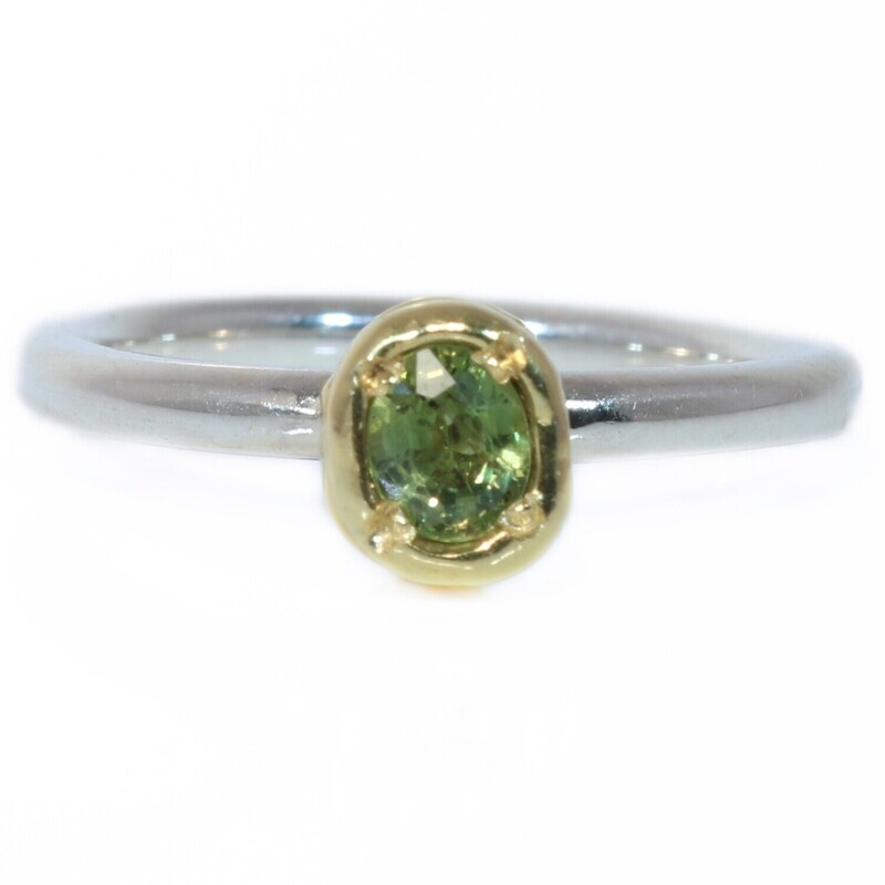 Silver &amp; 18ct Gold Oval Green Sapphire Tutti Fruiti Stacking Ring