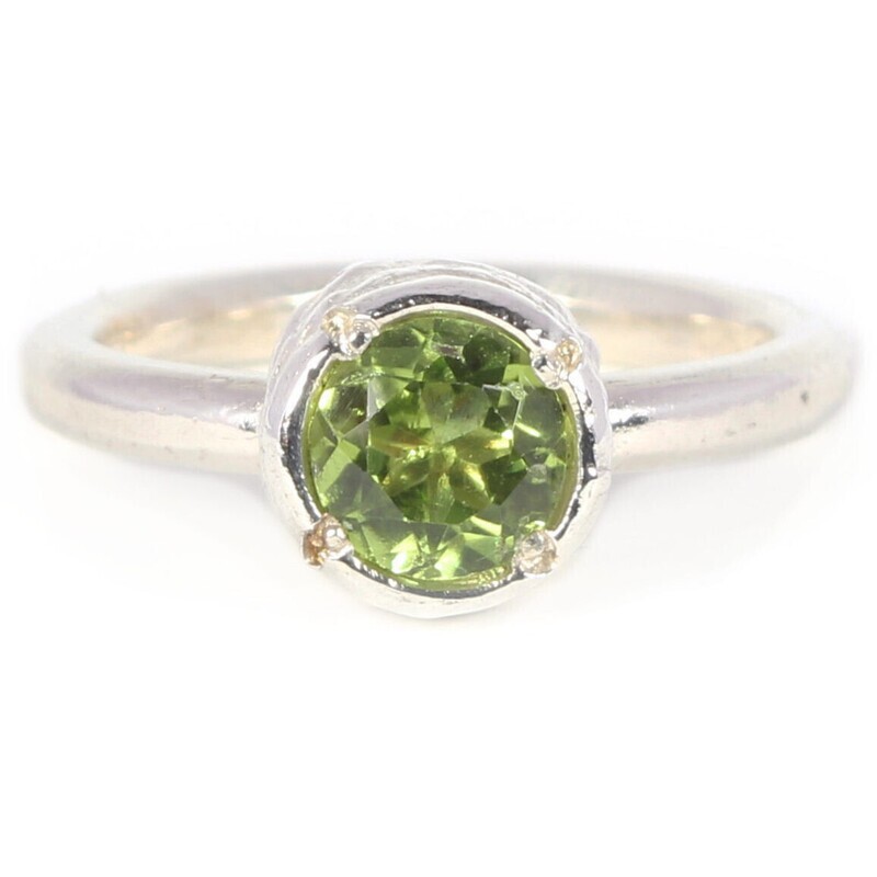 Silver 6mm Round Peridot Tutti Fruiti Ring
