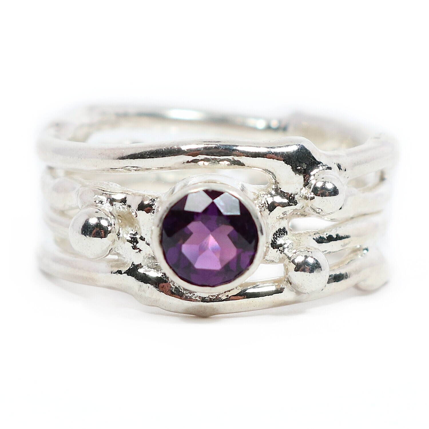 Silver Amethyst Cyclone 4 Ring