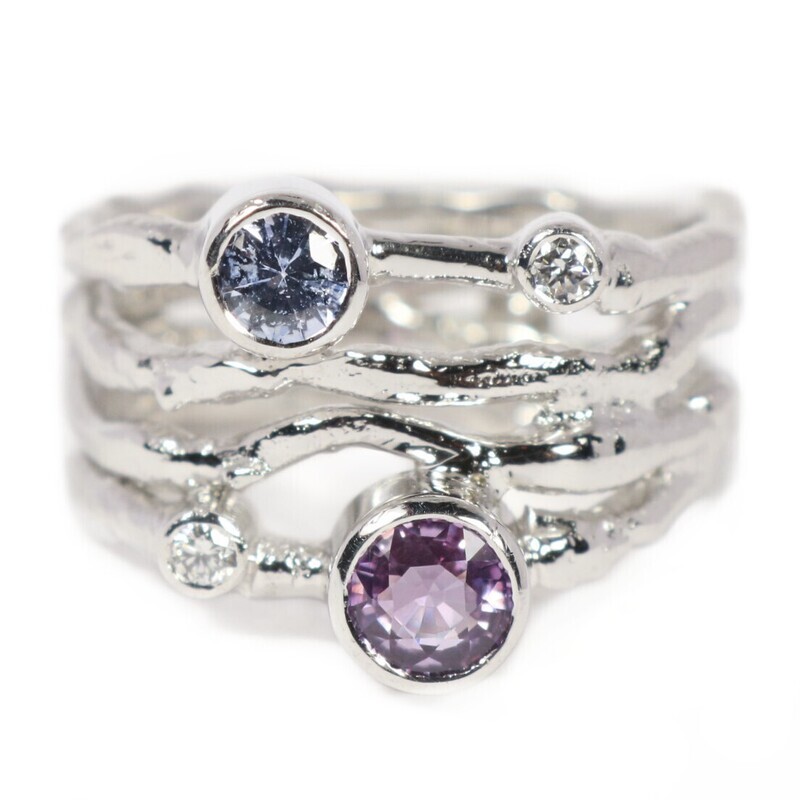 18ct White Gold Mixed Sapphire &amp; Diamond Twister Ring