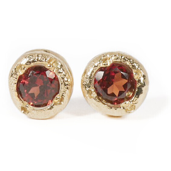 9ct Gold Garnet Cyclone Stud Earrings