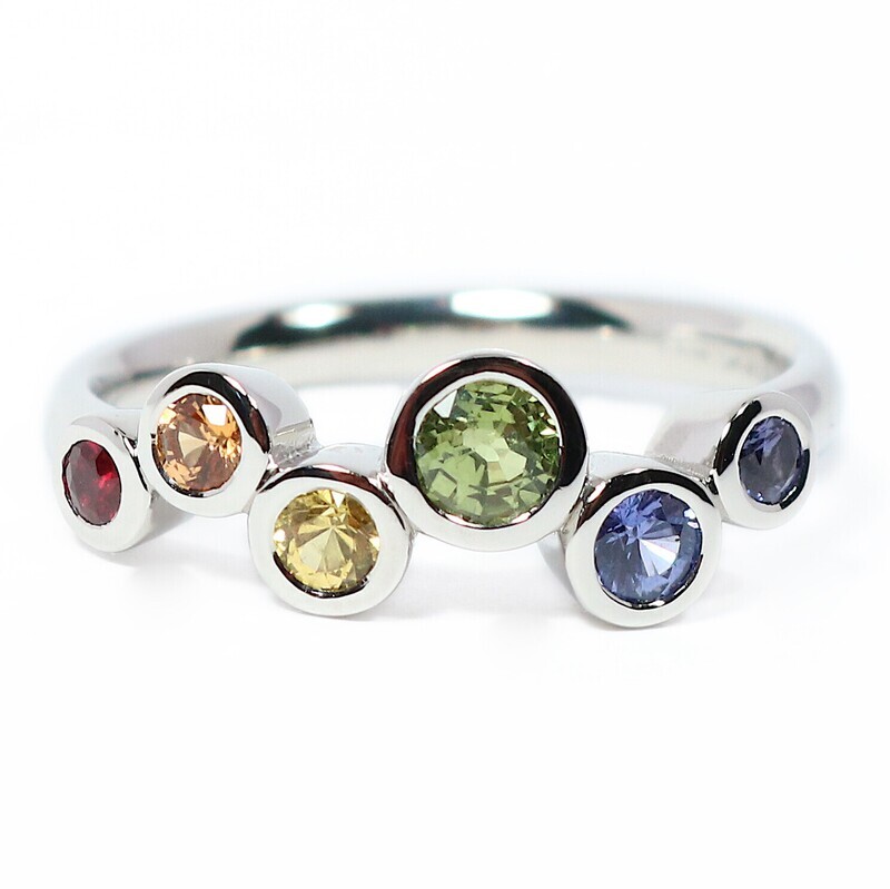 Platinum Rainbow Sapphire Champagne Ring