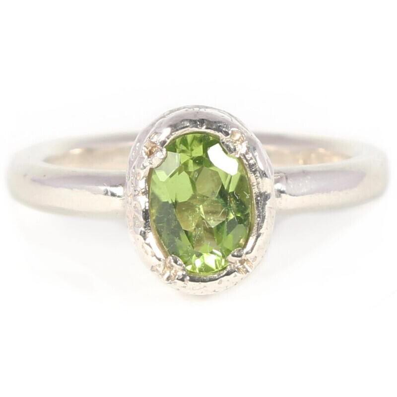 Silver 7x5mm Oval Peridot Tutti Fruiti Ring
