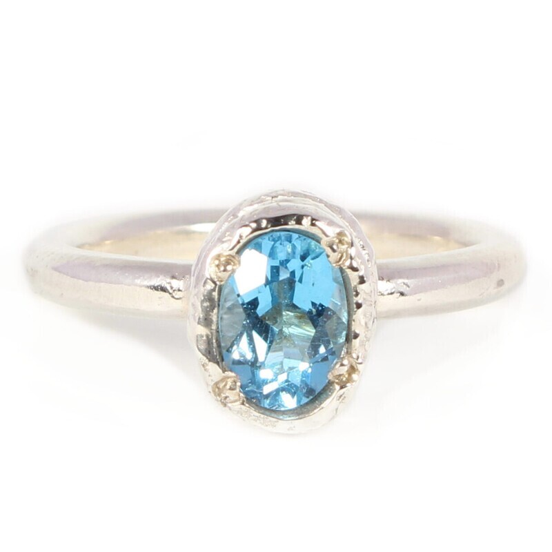 Silver 7x5mm Oval Swiss Blue Topaz Tutti Fruiti Ring