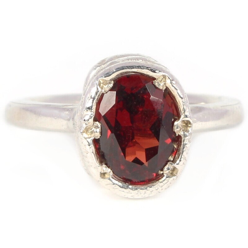 Silver 9x7mm Large Oval Garnet Tutti Fruiti Ring