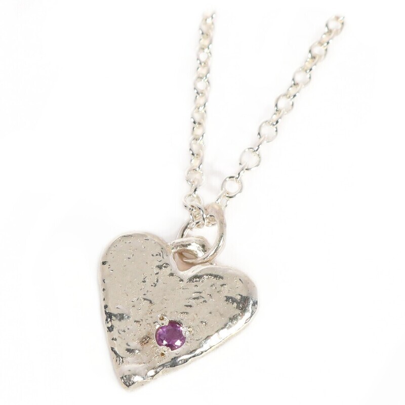 Silver Amethyst Heart Pendant &amp; Chain (15mm wide)