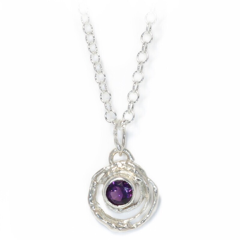 Silver Amethyst Montana Swirl Pendant &amp; Chain  (13mm diameter)