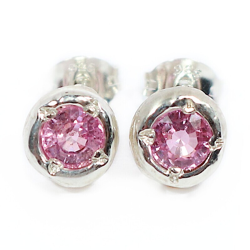 Silver Cyclone Pink Sapphire Stud Earrings
