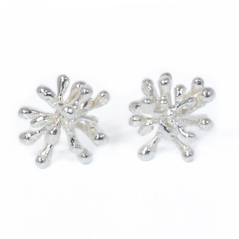 Silver Ivy Flower Stud Earrings