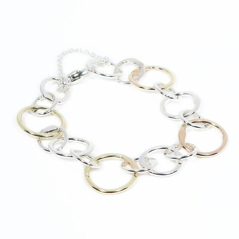 Silver &amp; 14ct Gold Original Jane Watling Heavy Fused Bracelet (Hammered)