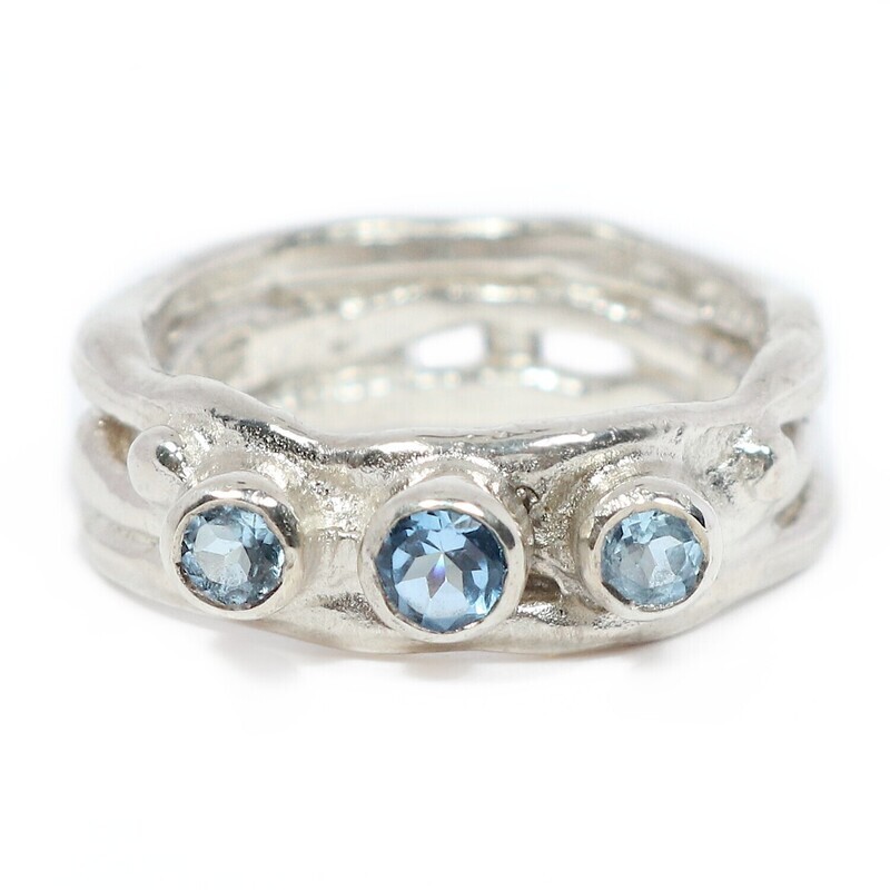 Silver Swiss Blue Topaz Cyclone 3 Ring