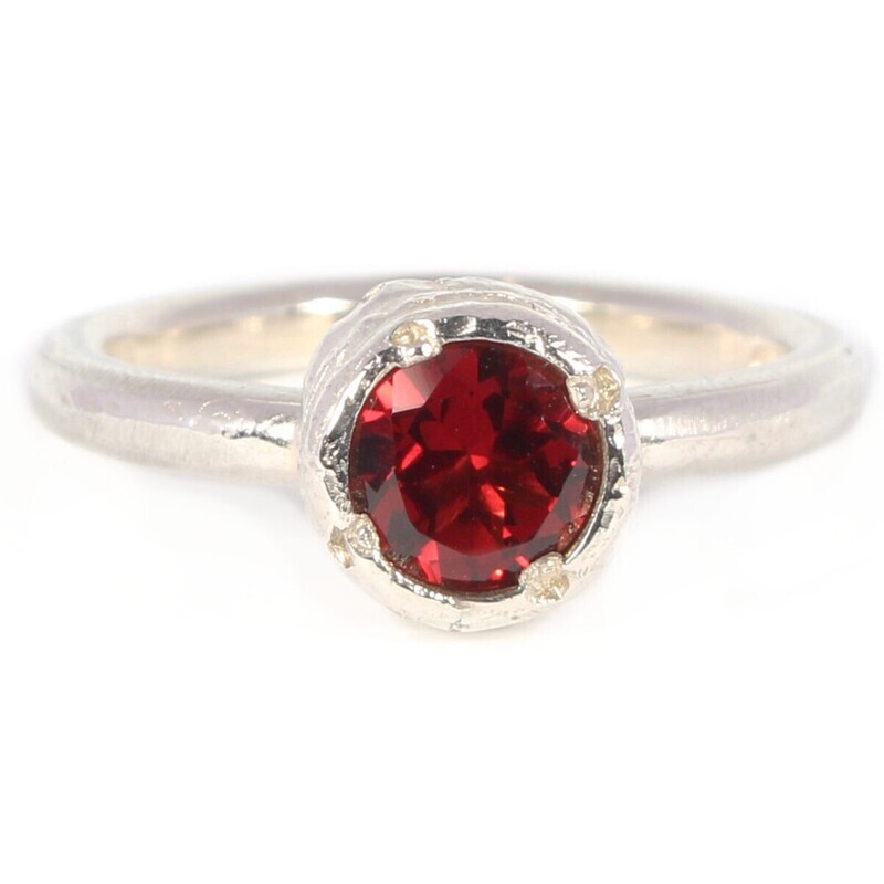 Silver 6mm Round Garnet Tutti Fruiti Ring
