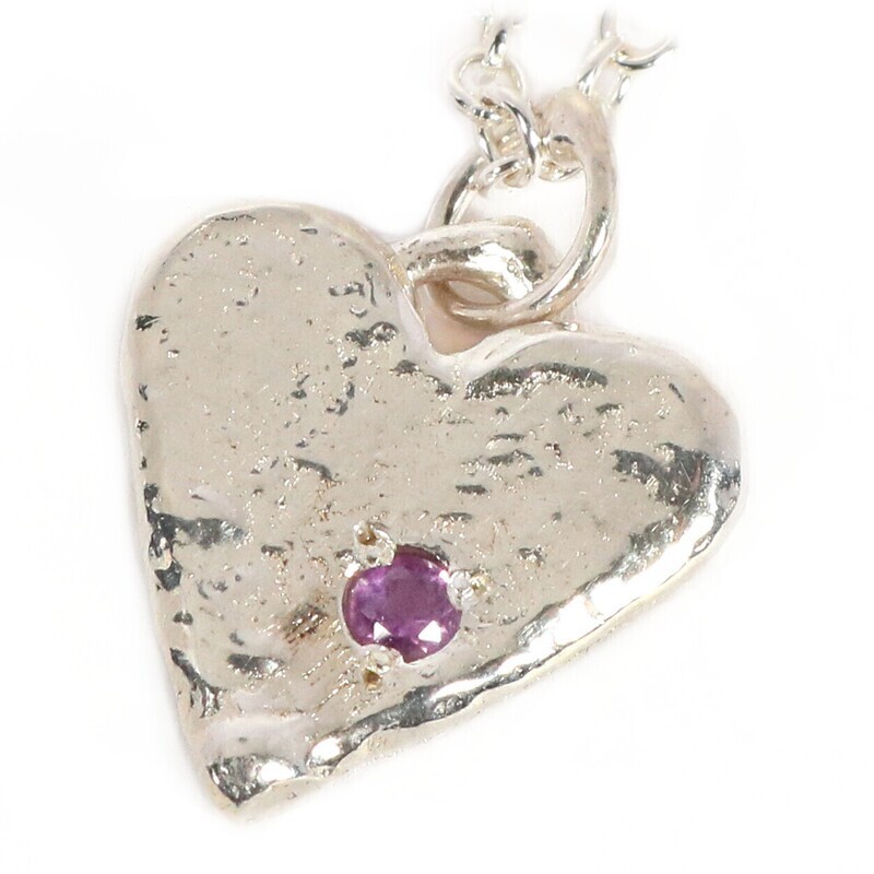 Silver Amethyst Heart Pendant &amp; Chain (15mm wide)