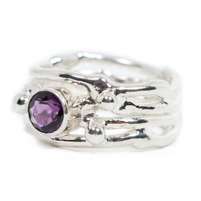 Silver Amethyst Cyclone 4 Ring