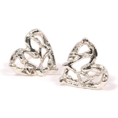 Silver Birdsnest Heart Stud Earrings (12mm wide)