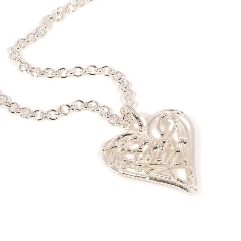 Silver Birdsnest Heart Pendant &amp; Chain (30mm wide)