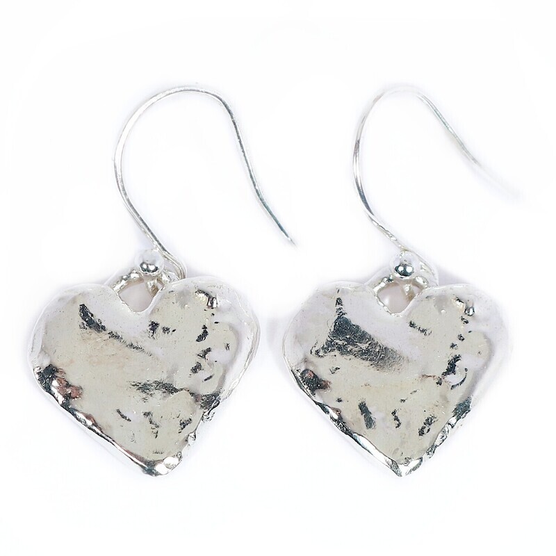 Silver Heart Drop Earrings (15mm wide)