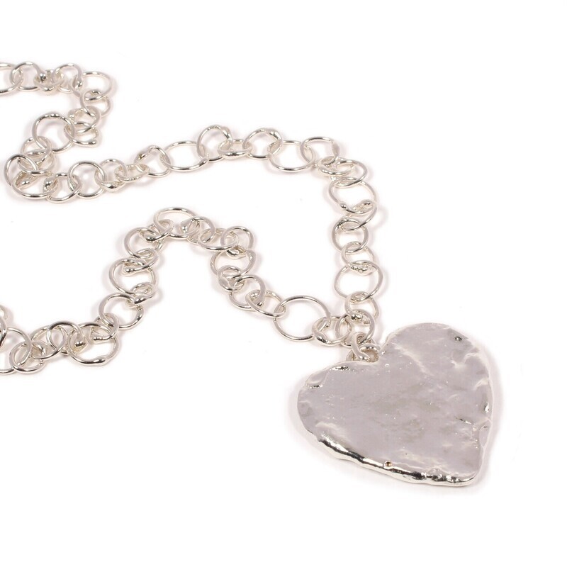 Silver 30mm Heart Pendant &amp; Varied Link Original Jane Watling Fused Chain 18"