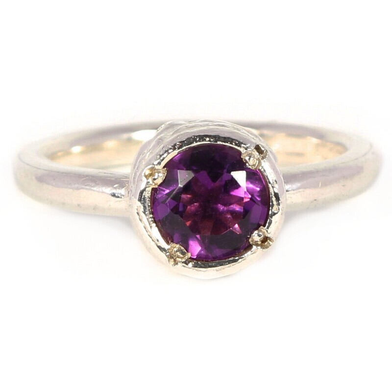 Silver 6mm Round Amethyst Tutti Fruiti Ring